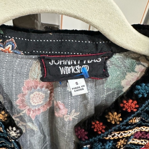 Johnny Was Biya 3J Workshop JWLA Stripe Velour Embroidered Blouse Tunic - Picture 3 of 6